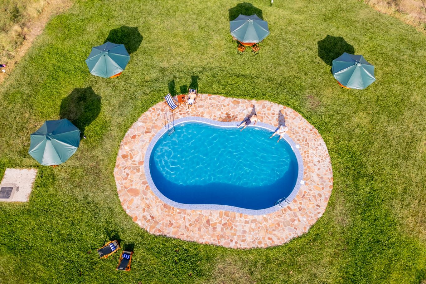 Aerial of the camp pool and grounds